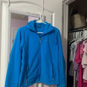Columbia Blue Fleece Jacket with Stand-Up Collar